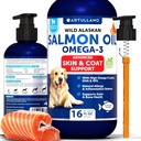 Aceite de salmón para perros - Omega 3 para perros - 16 FL OZ Aceite de pescado de salmón de Alaska silvestre - EPA natural &amp; DHA Ácidos grasos para la piel " La alergia, la salud conjunta de los huesos - Suplemento de apoyo líquido para la boda