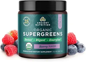 Antigua Nutrición SuperGreens Polvo con Probióticos, Verdes de Sabor de Berry Orgánica, Hecho de Frutas Reales, Verduras y Herbs, Apoyo Digestivo y Energético, 12 Servimientos, 3.2oz