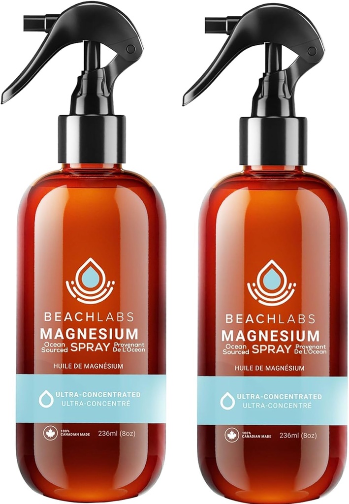 Espray de magnesio (2-Pack) - Ocean Sourced &amp; 100% Canadian Made ← Espray de magnesio para pies y cuerpo ← Agua marina concentrada pura con minerales de traza sinérgica para la bienestar TEN (8 oz)