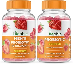 Probiótico de hombres vitales 10 billón + Probiótico 2 billón CFU, Gummies Bundle - Gran Tasting, Suplemento de vitamina, Gluten Gratis, GMO Gratis, Chewable Gummy