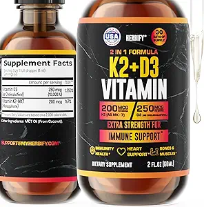 Vitamina D3 K2 gotas – Vitaminas líquidas para Mujeres, Hombres &amp; Adolescentes - Suplementos de fuerza de hueso - D3 K2 Mt Vitaminas para soporte de inmunos &amp; salud del corazón - Vitamina D3 10000 Iu Líquido K2 gotas - 2 oz