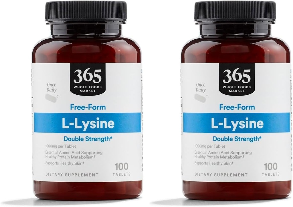 Mercado completo de alimentos, L-Lysine doble fuerza, 100 ct (Pack de 2)