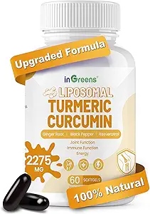 Suplemento Turmérico 2275mg, 95% Curcumina, Curcumina Liposomal para Mejor Absorción, Suplemento de Curcumina para Soporte Conjunto, Botellado en EE.UU. - 60 Softgels