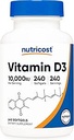 Nutricost Vitamina D3 10,000 UI, 240 cápsulas de Softgel - Potente, No GMO, Gluten Vitamina D