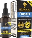 BEE y usted 15% Puro Propolis Water Soluble Extract - High Potency - Zero Sugar - Zero Calorie - Natural Immune Soporte limitadoSore Throat Relief Antioxidants, Keto, Paleo, Gluten-Free, 1 Fl Oz