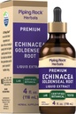 Piping Rock Echinacea Goldenseal Tincture  4 Fl Oz Liquid Drops ← Alcohol Free Herbal Extract ← Vegetarian, Non-GMO, Gluten Free Supplement