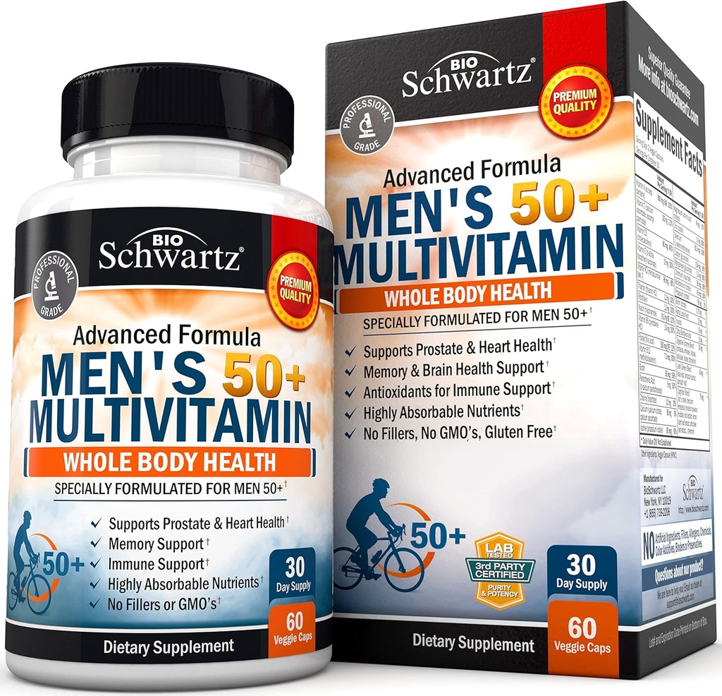 Una vez Daily Multivitamin for Men 50 and Over - Suplemento para el Apoyo a la Salud del Corazón - con Zinc, A, B, C, D3, E Vitaminas - para Memoria &amp; Apoyo a la Salud del Cerebro - Diseñado para la Salud Integral del Cuerpo - 60 Cuenta