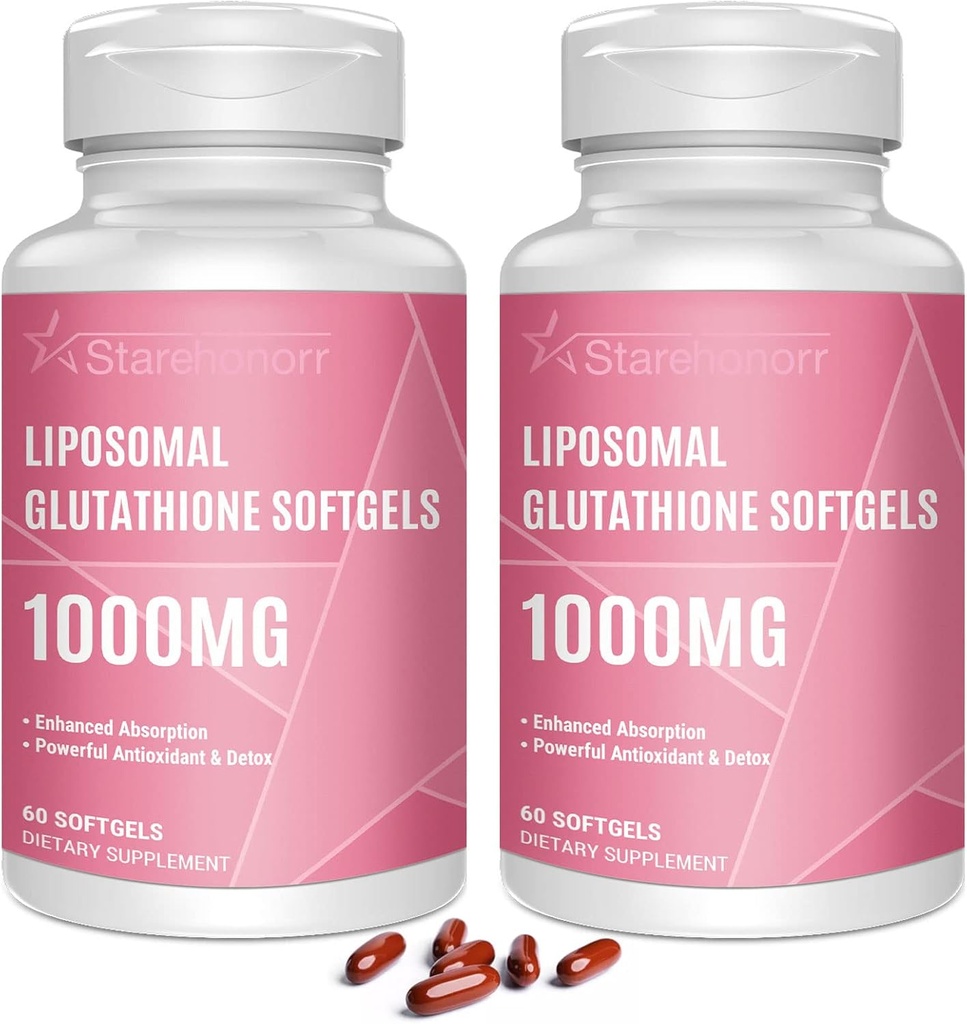 Liposomal Glutathione Softgels 1500MG, Reducido Glutathione Suplemento con vitamina C, mejor absorción, antioxidante no GMO potente para el envejecimiento saludable, detox, salud inmunitaria,120 Softgels