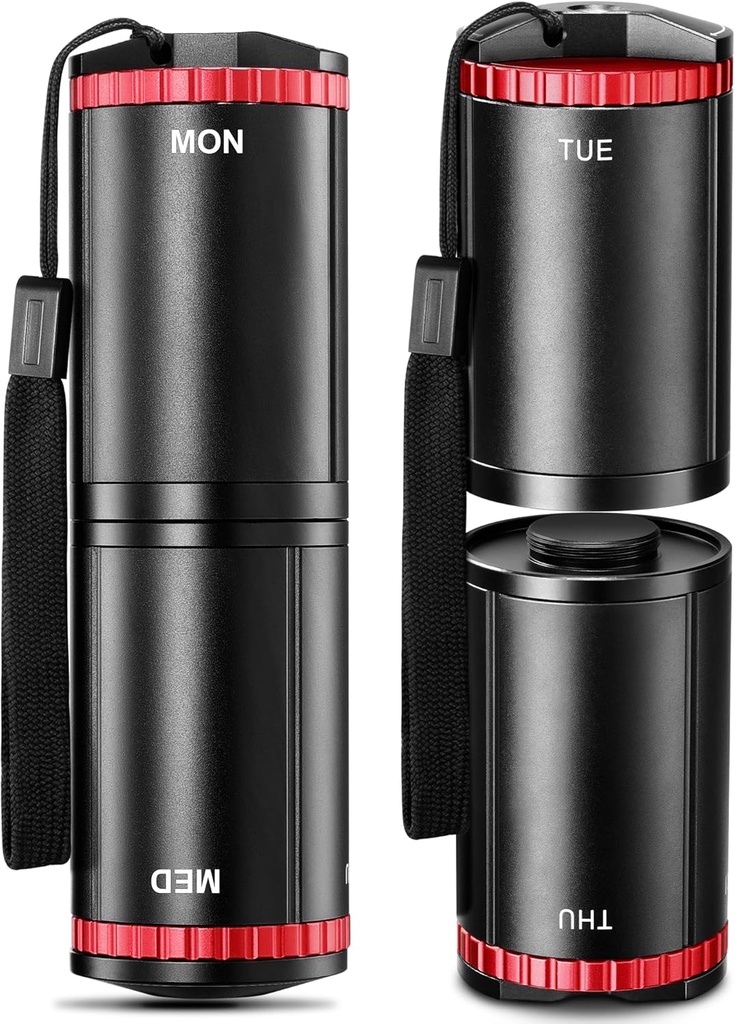 Zannaki Metal Travel Pill Organizer, Artritis portable EDC amigable semanal Pill Box, gran contenedor de caja de píldoras, BPA gratis 7 días de medicina diaria Organizador Holder para vitamina, aceite de pescado, suplemento