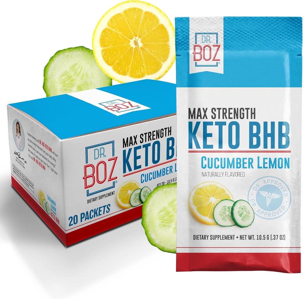 Dr. Boz - Keto BHB Powder - Cucumber Lemon, 20 Packets - Ketones Bebida - Aumentar la energía " Reducir los ahorros - Max Strength Suplemento dietético - Calidad probado - Hecho en EE.UU. - 10.9oz (310g)