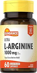 Sundance L-Arginine 1000mg Capsules Silencio 60 Cuenta Silencio Forma libre Suplemento Aminoácidos Silenciosos No GMO y Gluten Suplemento gratuito
