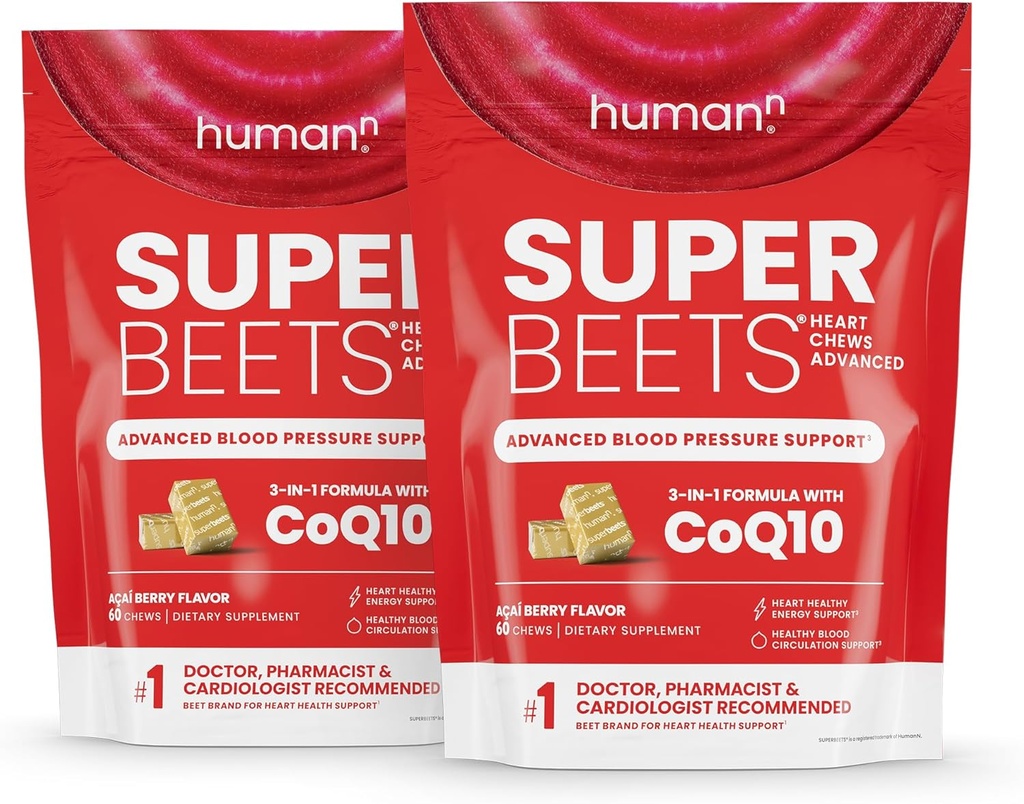 HHN SuperBeets Heart Chews Advanced - 100 mg de CoQ10 Plus Beetroot &amp; Grape Seed Extract, 120 Conde