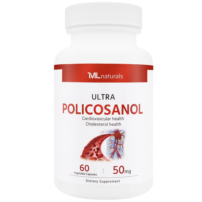 ML Naturals Policosanol 50 mg, 60 Vegetable Capsules. High Potency & 99% Purity, 60% Octacosanol. Supports Heart Health. Non-GMO & Gluten-Free, NSF-Certified & cGMP-Compliant