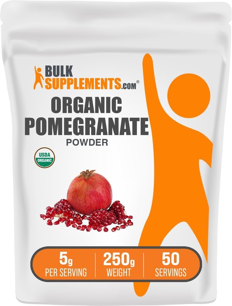 BulkSupplements.com Polvo de granada orgánica - Suplemento de granada para soporte de inmuno, Suplemento de hierbas - Sin gluten, 5g por ser, 250g (8.8 oz) (Pack of 1)