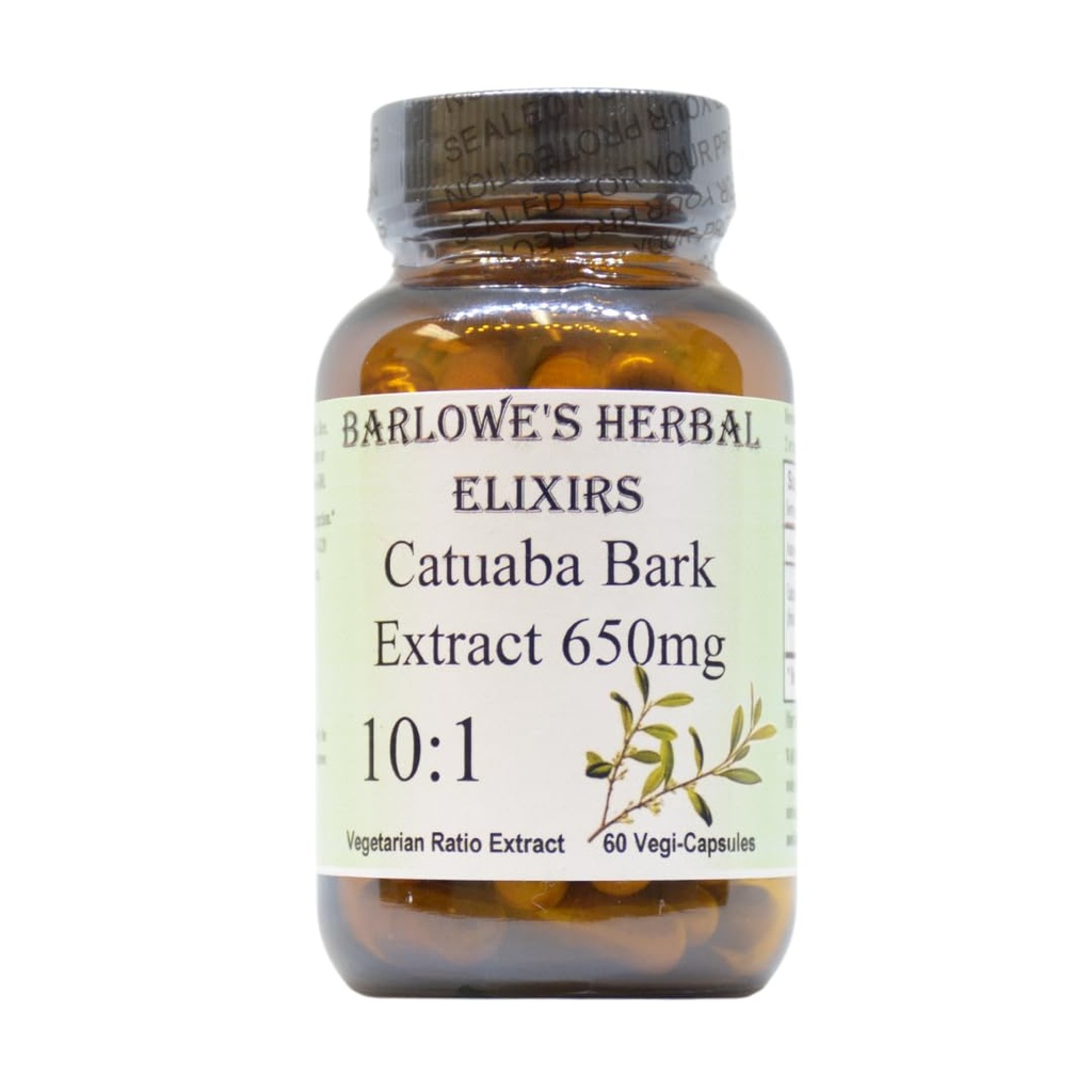 Barlowe's Herbal Elixirs Catuaba Silencio 10:1 Extracto Silencio 650mg Por Capsule ← Vitality Tradicional Herb ← 60 Vegan Capsules ← Non-GMO, Stearate-Free, Glass Bottled