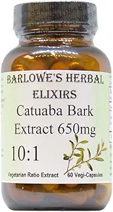 Barlowe's Herbal Elixirs Catuaba Silencio 10:1 Extracto Silencio 650mg Por Capsule ← Vitality Tradicional Herb ← 60 Vegan Capsules ← Non-GMO, Stearate-Free, Glass Bottled