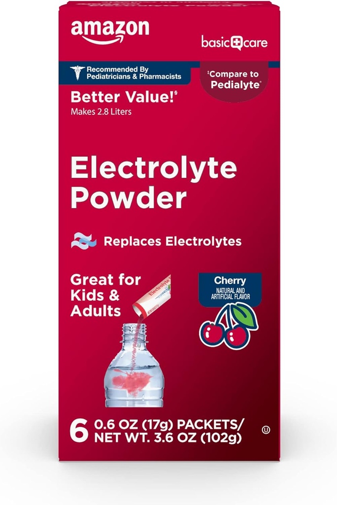 Paquetes de electrolítico de cuidado básico para adultos de niños, sabor de cereza, 6 cuenta (Pack of 1)