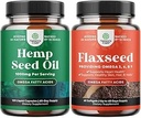 Bundle of Natural Hemp Seed Oil Capsules and Omega Flaxseed Oil 1000mg Softgels - con ácidos grasos esenciales para el soporte conjunto - Natural Omega 3 6 9 Suplemento para la piel del cabello y uñas