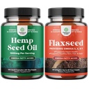 Bundle of Natural Hemp Seed Oil Capsules and Omega Flaxseed Oil 1000mg Softgels - con ácidos grasos esenciales para el soporte conjunto - Natural Omega 3 6 9 Suplemento para la piel del cabello y uñas