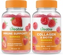 Lifeable Immune Support + Collagen & Biotin, Gummies Bundle - Great Tasting, Vitamin Supplement, Gluten Free, GMO Free, Chewable Gummy