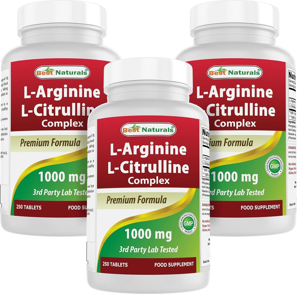 Mejores Naturales L-Arginina L-Citrulline Complejo 1000 mg 250 Tabletas (250 Cuenta (Pack of 3))