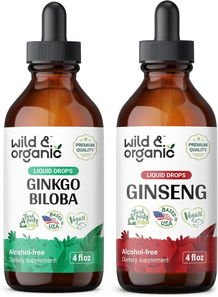 Wild &amp; Organic Ginkgo Biloba Tincture 4 fl oz &amp; Ginseng Tincture 4 fl oz