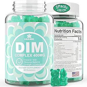 DIM Supplement Women 400mg, Estrogen Supplement for Women, Sugar Free DIM Gummies for Men & Women + Biotin, Flaxseed Oil, Burdock, Calendula, BioPerine for Hormone Balance, Menopause & Prostate 120Cts