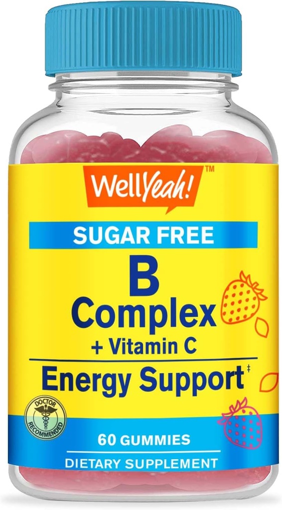 WellSí Vitamina B Complejo Azúcar Gummies gratis ← Vitamin C, ácido fólico  durable Immune and Energy Support ← Strawberry Flavor ← 60 Con