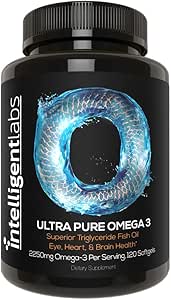 Intelligent Labs Triglyceride Omega 3 ← 2250mg por 3-Capsule Serving ¦ Burpless Fish Oil Capsules  120 Softgels Por Bottle