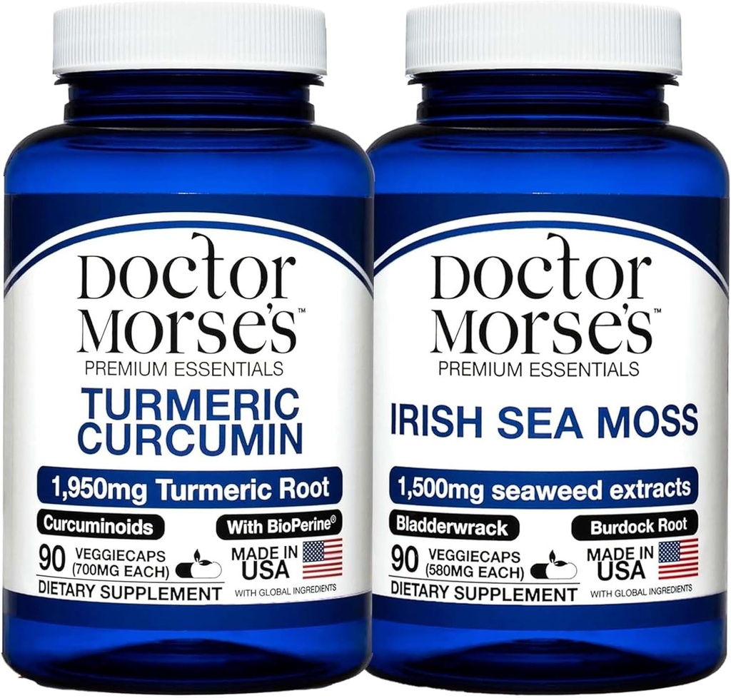 Curcumin Turmeric de Doctor Morse 1950mg " Irish Sea Moss 1500mg Bundle - Joint Support, Immune Boost, and General Health with BioPerine and Bladderwrack FDA-Registered, NSF-Certified 90 Capsules