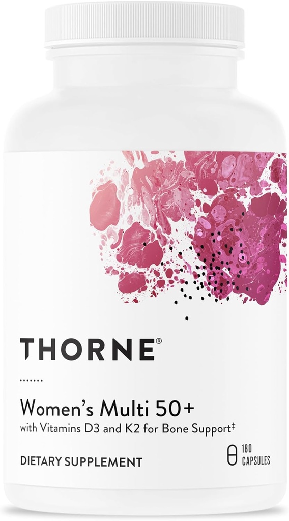 THORNE - Multi 50+ de mujeres - Multivitamínico diario completo con vitaminas A, B6, B12, C, D, E, K, Zinc &amp; Más - Corazón de apoyo, Cerebro, Hueso &amp; Salud Inmunitaria* - 180 cápsulas