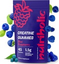 Cretina Monohydrate Gummies para Hombres y Mujeres - Fácil de digerir, Vegan, Libre de gluten, No GMO, 1,5g de Creatina por Gummy - 45ct (45 Conde, Blue Raspberry)