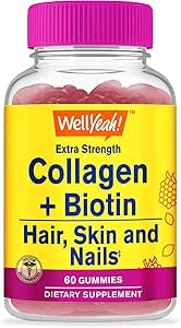 WellSí Collagen with Biotin Gummies - Supports Skin, Hair, Nail Health, Joint Function, Bone Density, Muscle Growth, Cognitive Performance - Gluten Free, GMO Free - 60 Count