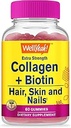 WellSí Collagen with Biotin Gummies - Supports Skin, Hair, Nail Health, Joint Function, Bone Density, Muscle Growth, Cognitive Performance - Gluten Free, GMO Free - 60 Count