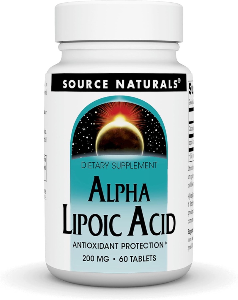 Fuente Naturales Ácido Lipoico alfa 200 mg Apoyo Metabolismo Sugar saludable, Función del hígado & Generación de energía - 60 Tabletas