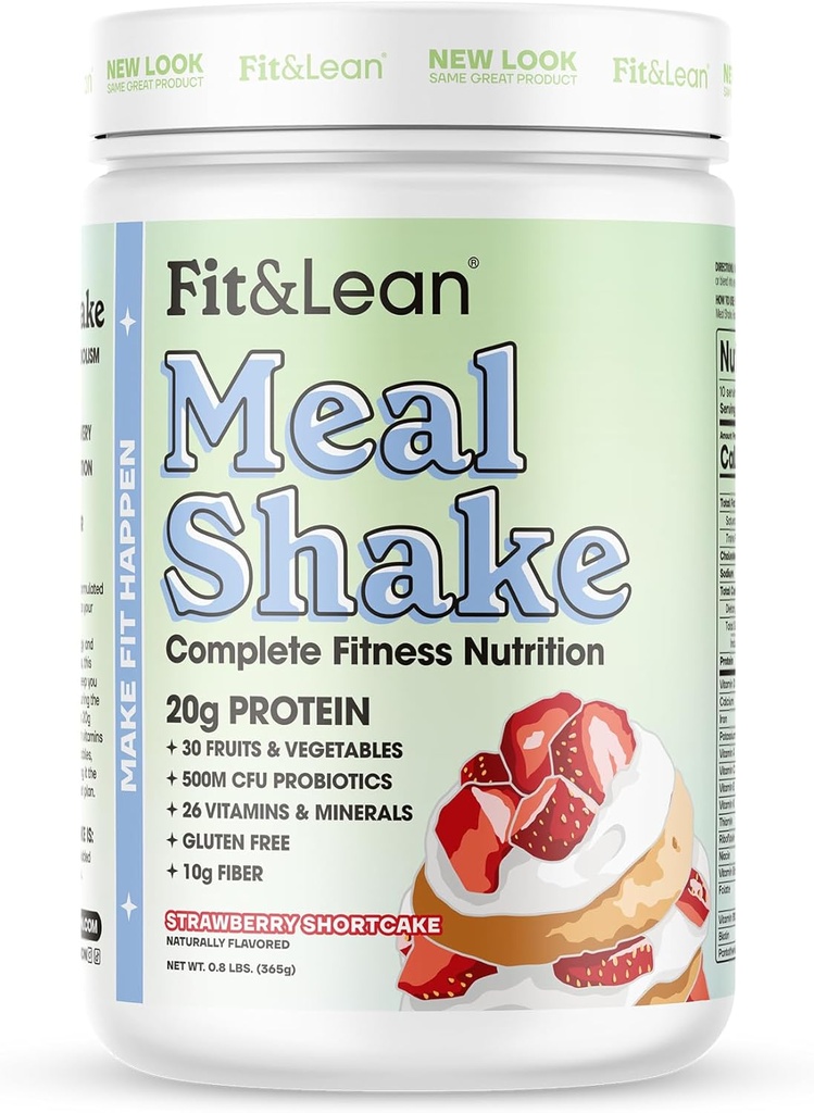 Fit " Lean Meal Shake, Fat Burning Meal Replacement, Protein, Fiber, Probiotics, Strawberry Shortcake, 0.8 lbs (365 g),10 Servings Por Container