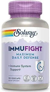 SOLARAY Immufight Maximum Daily Defense, All Day Immune Support, Vitamina C, Vitamina D, Zinc, Probiotics, Monolaurin, Acerola &amp; Más, Vegan &amp; Gluten Gratis, 60 Day Guarantee, 30 Servings, 90 VegCaps