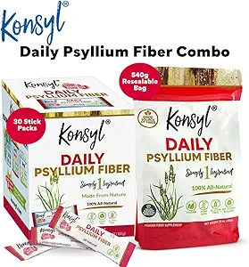Konsyl Daily Psyllium Fiber Combo -100% All Natural Psyllium Fiber Stick Packs y 540g Bag- All-Natural Soluble Fiber, Supports Digestive Health, Helps Provide Relief from Occasional Cons