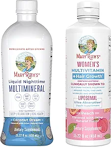 MaryRuth's Liquid Nighttime Multimineral (Coconut, 32oz) & Women's Multivitamin + Hair Growth Liposomal (Peach) | Clean Label Project Verified® | Vegan | Beauty, Bedtime Routine, & Overall Health