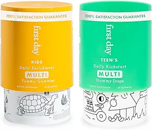 PRIMERA DÍA Multivitamina Gummies Bundle for Kids &amp; Teens – Vitaminas A, B, C, D & K + Folate, Magnesium, " Zinc – Made w/Organic Fruits " Veggies, Sólo 2g Sugar – 2-Pk, 30 Day Supply Cada uno