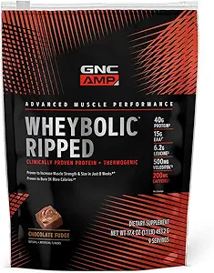 GNC AMP Wheybolic Ripped Protein Powder " Thermogenic Supplement, Aumenta la fuerza muscular " , Energía " resistencia, 40g Proteína, 6.2g Leucine, 15g EAA, cafeína, chocolate Fudge, 9 Sirving