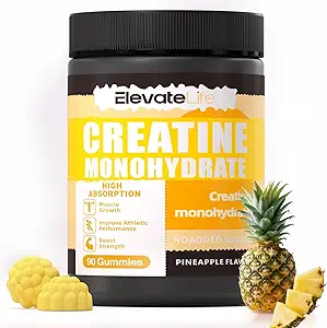 ElevateLife Creatine Monohydrate Gummies 5g para Hombre Mujeres - Sugar Suplemento Chewable Libre. 90 Gummies Lemon