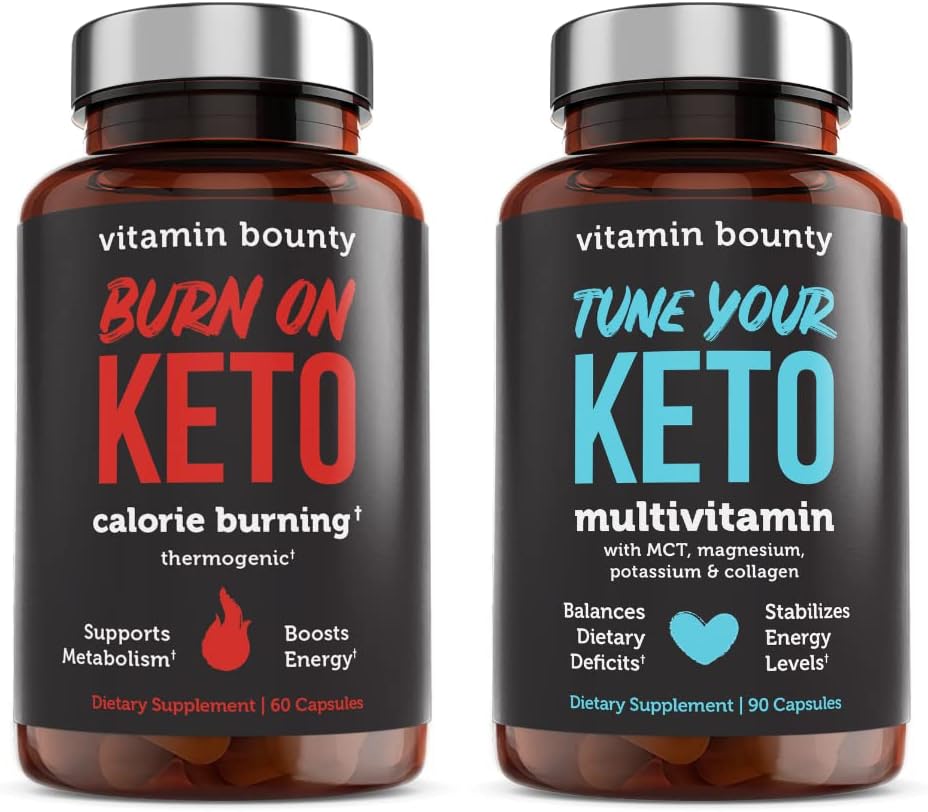 Vitamin Bounty Tune Tu Keto y Quema en Keto Bundle - Keto Multivitamin, Calorie Burning for Women and Men, Premium Raspberry Ketones, Energy Support - Bundle 60 Capsule Cada