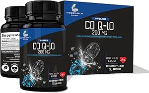 Research Labs Advanced Absorption 200mg CoQ10 w/Black Pepper Extract. 90 Softgels. Organic, Gluten Free, Heart Health Support, Energy Production, Antioxidant Supplement