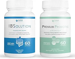 IBSolution Gut Health Bundle - All Natural Gut Health Support & Premium Probiotics w/ 40 Billion CFU for Support of Irregular Bowels, Bloating, Constipation, Gas, Abdominal Pain - 2 Pack (120 Caps)
