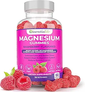 Magnesium Gummies 2 Packs Essentialife 100mg Por Serving - Blend of Magnesium Citrate &amp; Magnesium Glycinate - Supports Healthy Digestion - Stay Calm &amp; Energetic with Magnesium Supplements for Sleep