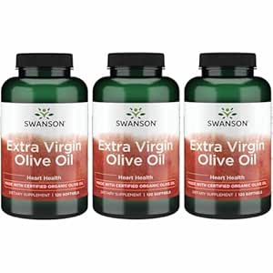 Aceite de oliva virgen extra Swanson - Suplemento natural Apoyo a la salud cardiovascular w / ácidos grasos esenciales - Hecho w / fruta de oliva fría presidida orgánica - (120 Softgels, 1g Cada) 3 Pack