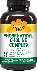 Country Life Phosphatidyl Choline Complex, Promotes Healthy Cognitive Function, 1200mg, 200 Softgels