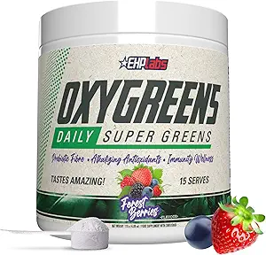 EHP Labs OxyGreens Super Greens Powder - Spirulina & Chlorella Superfood, Green Juice Powder & Greens Suplementos con Fibre Prebiótico, Antioxidantes & Immunity Support, 30 Serves (Guava Paradise)