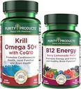 Purity Products Bundle - Krill Omega 50+ con CoQ10 + B-12 Energy Melt - Krill Omega 50+ con CoQ10 (Krill Oil, Fish Oil, CoQ10, Vitamina D) B-12 Berry Melt (Methylcobalamin B12 + B6 + D3 + Más)